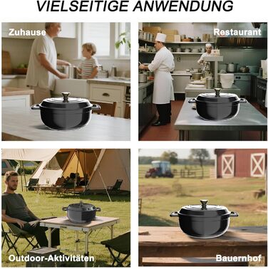 Чавунна жаровня 5,7 л з кришкою 28 см, чорна LEADZM