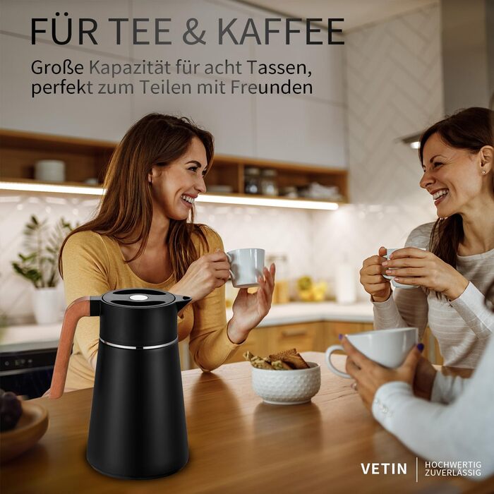 Термоглечик з чайним фільтром 1,5 л, чорний VETIN