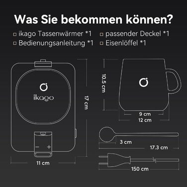 Електричний підігрівач для кави 75 Вт з кухлем 425 мл, бежевий Ikago