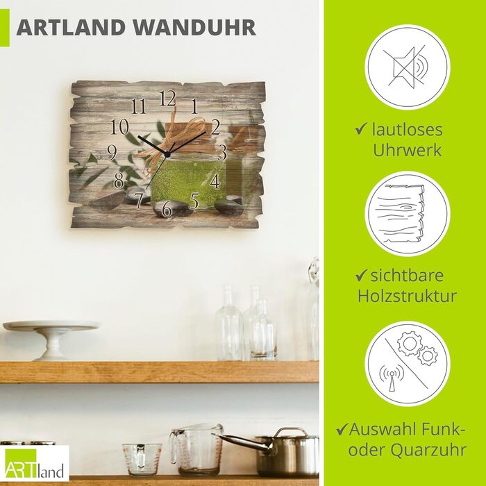 Настінний декор настінний годинник без цокання з дерева радіогодинник безшумний прямокутний 40x30 см їжа бакалія спеції трави лимон чилі вінтажний сільський U1RK трави (мило, кварцовий годинник)