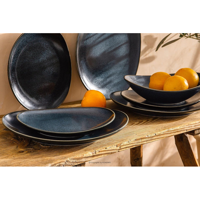 Набор посуды Combi на 6 персон - TIME BLACK Набор тарелок для микроволновой печи Modern 18 шт. - Можно мыть в посудомоечной машине Твердый фарфоровый сервиз - Обеденная тарелка Тарелка для завтрака Суповая чашка 18 шт. (Черный / Графитовый / Темно-синий, 