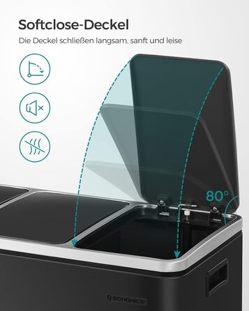 Кухонний контейнери для сміття, 3 x 18 л, чорний SONGMICS