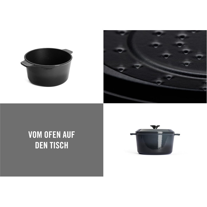 Чавунна каструля Ø 24 см, синього кольору, з кришкою та силіконовими ручками Емальований чавун, підходить для індукції та духовки для всіх типів плит Ø 24 см, висота 11 см, 4,2 літра (вугільно-сіра, Ø 16 см, висота 8 см, 1,3 літра)