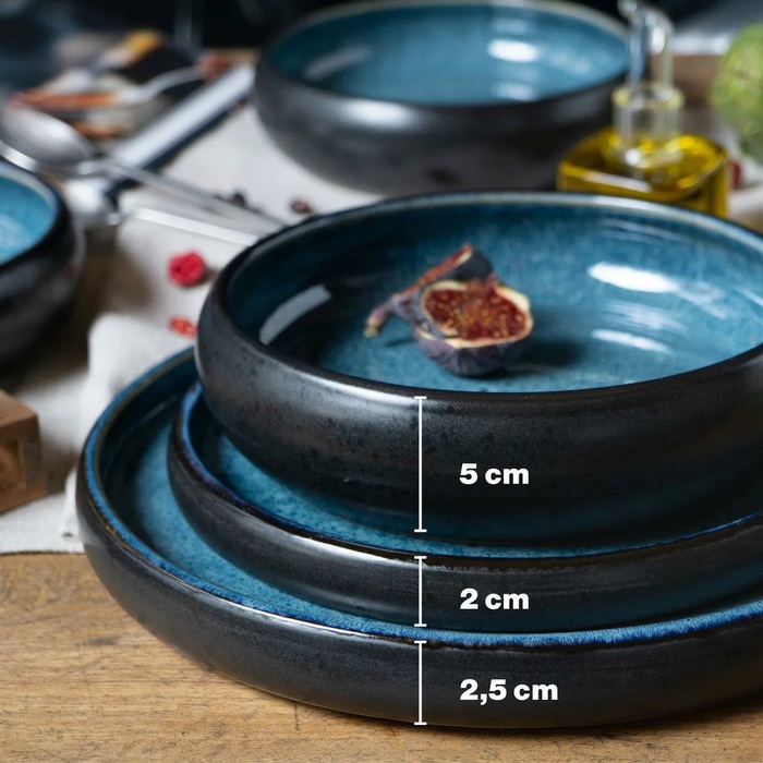 Набір тарілок на 6 персон, 18 предметів, синя реактивна глазур Moritz & Moritz