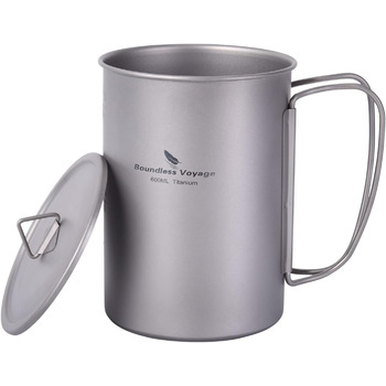 Безмежна титанова чашка Voyage з титановою спортивною пляшкою для води з плоскою кришкою 35.5 рідких унцій/1050 мл ультралегка, герметична для кемпінгу на відкритому повітрі, походів (чашка 600 мл)