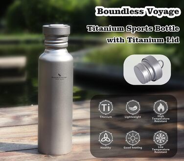 Титанова пляшка для пиття з широким горлом і герметичною кришкою та гачком 750 мл. iBasingo
