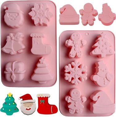 Силіконова форма Vulevirtue з 2 предметів, різдвяні силіконові форми для випічки, силіконова форма для випічки, для різдвяної випічки, тортів, фондану, імбирного печива, шоколаду, желе, мила (12 різдвяних елементів)