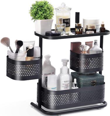 Стойка для специй APEXCHASER, 3-уровневый вращающийся держатель для специй, вращающийся на 360 хранилище для специй, металлический кухонный органайзер для бутылки приправы, банки для специй 35 * 19 * 37,5 см черный высокий черный