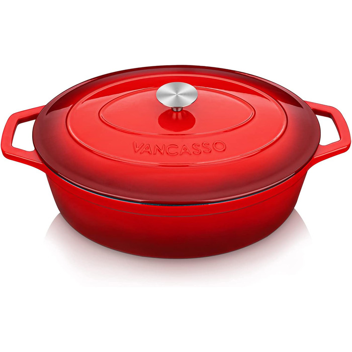 Чавунна сковорода Vancasso, чавунна каструля з кришкою, емальоване покриття об&39ємом 5 л, індукційна каструля, каструля, чавунна сковорода для всіх типів плит, підходить для індукції, кругла, кремово-біла, 5 л біла (червона, 37 см)