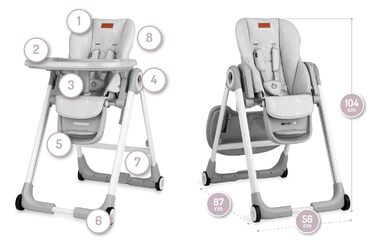 Детский стульчик для кормления с 4 колесами и функцией тормоза от 6 месяцев светло-серый Momi