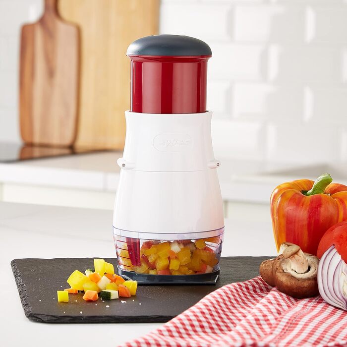 Класична овочерізка Zyliss E910012 Zig Zig, пластик/нержавіюча сталь, білий/червоний, цибулярізка, овочерізка, універсальний подрібнювач, можна мити в посудомийній машині, гарантія 5 років (подрібнювач овочів)