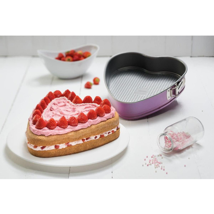 Творча студія Zenker Z7480 Ø 26 см, форма для випічки з плоским дном, кругла форма для торта з антипригарним покриттям, креативна випічка (колір рожевий, сріблястий), кількість (форма для роз'єму серця)