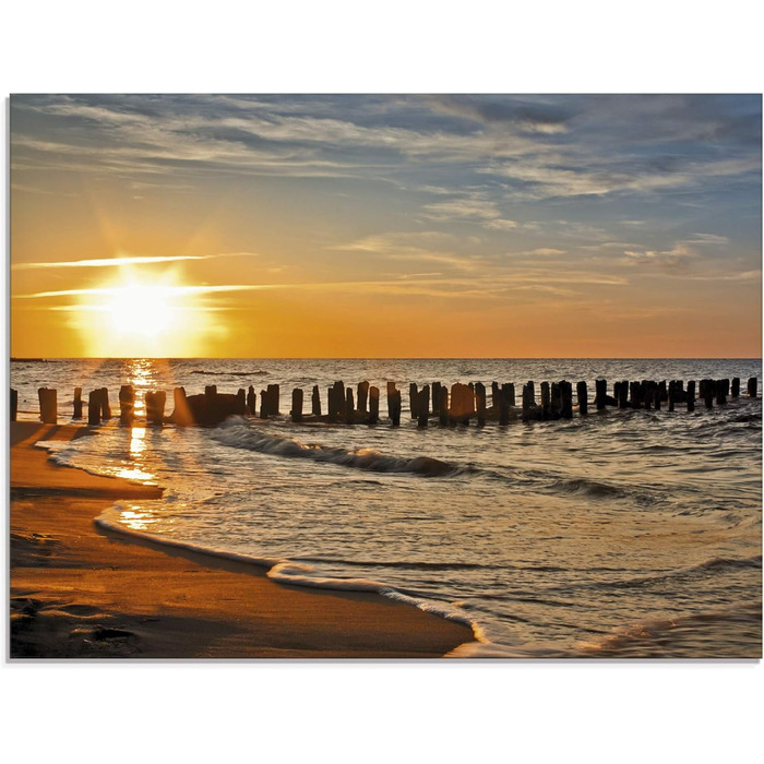Настінний декор ARTland скляні картини настінна картина скляна картина цільна 40x40 см квадрат пляж море сонце Кариби природа пейзаж узбережжя схід сонця морський S7LE (Гарний захід сонця, 80Д x 60Ш см)