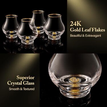 Набір із 4 келихів для віскі 205 мл із золотими обідками DUJUST