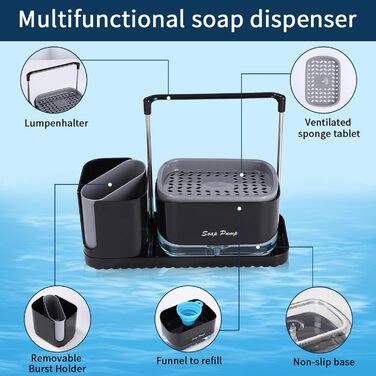 Кухонний набір з дозатором рідини для миття посуду, дозатор мила кухонний з лотком і тримачем для губки, засіб для миття багаторазового використання, підходить для кухонної мийки (кухонний набір з дозатором рідини для миття посуду)