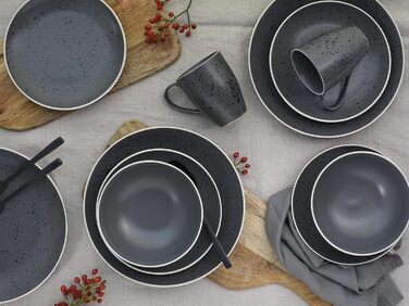 Набір посуду Industrial Series з 16 предметів, комбінований сервіз керамограніту (антрацит, комбінований набір з 16 предметів), 22699