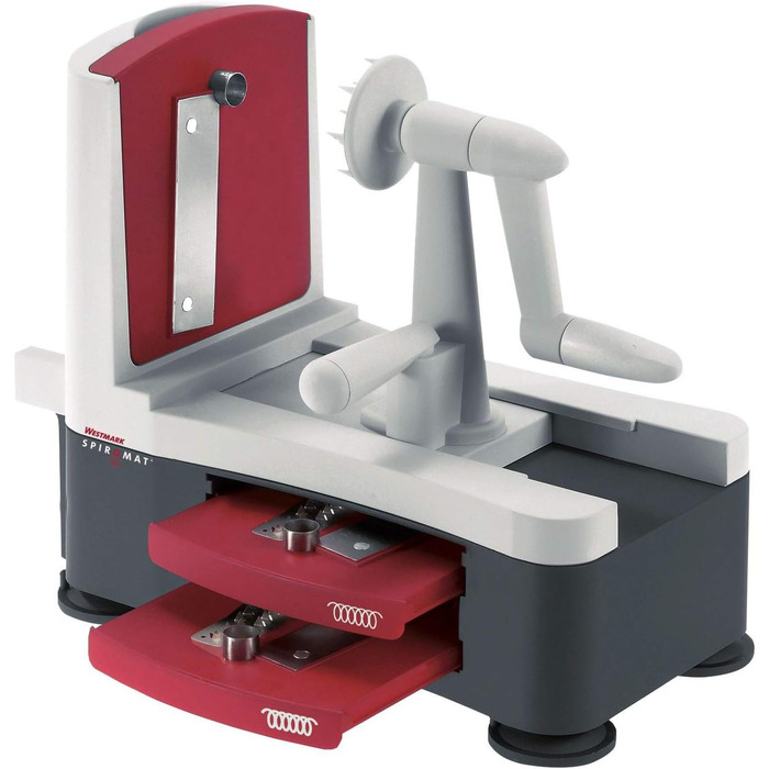 Ручний спіральний різак для овочів Westmark з 2 ріжучими конусами та фіксатором, нержавіюча сталь/пластик, антрацит/червоний, 11622260 (Spiromat Овочечистка)