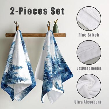 Різдвяні кухонні рушники Kwlegh, рушник для рук, різдвяна ялинка, цукерка-тростина, сніжинка, рушник для пальців, набір з 2 шт. , милий чоловічий банний рушник, високопоглинаючі рушники, 36 x (Сніжний ліс)