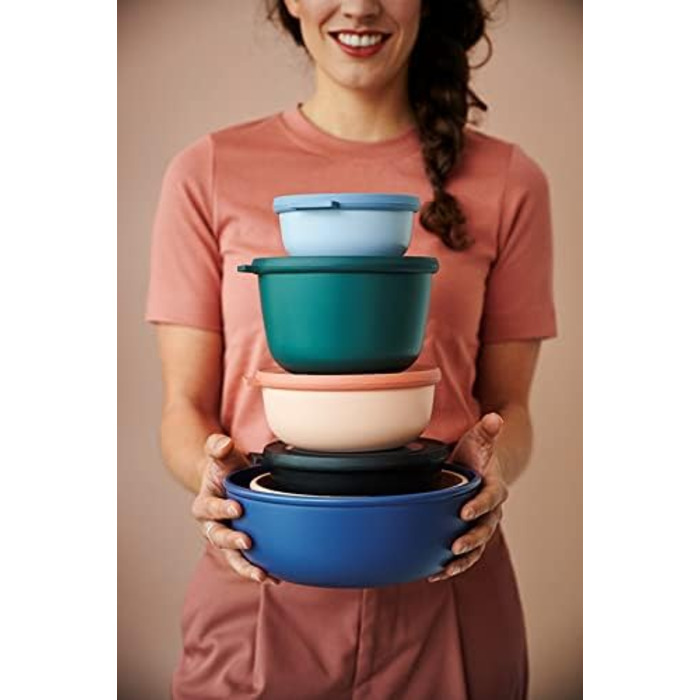 Круглий набір з 3 предметів Cirqula Multi Tray - Банки для зберігання з кришкою - Підходить як ящик для зберігання, холодильник, морозильна камера та посуд для мікрохвильової печі - 350 мл, 750 мл і 1250 мл - (Nordic Blue, набір 3 шт. и (500, 1000, 2000 м
