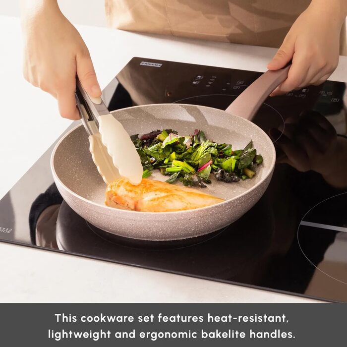 Набір посуду преміум-класу для індукційного приготування Karaca Emirgan з 8 предметів, сріблясто-червоний, міцний набір індукційного посуду, підходить для всіх типів плит, скляна кришка, каструлі та сковорідки, придатні для миття в посудомийній машині (на