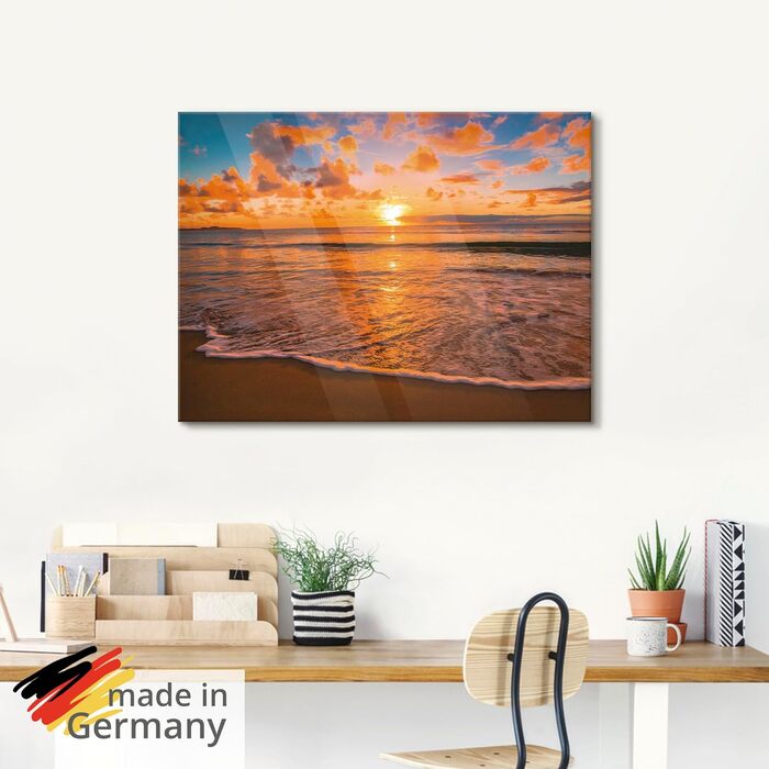 Настінний декор скляні картини настінна картина скляна картина цільна 40x40 см квадрат пляж море сонце карибський пейзаж узбережжя схід сонця морський S7LE (Тропічний пляж, 100Д x 50Ш см)