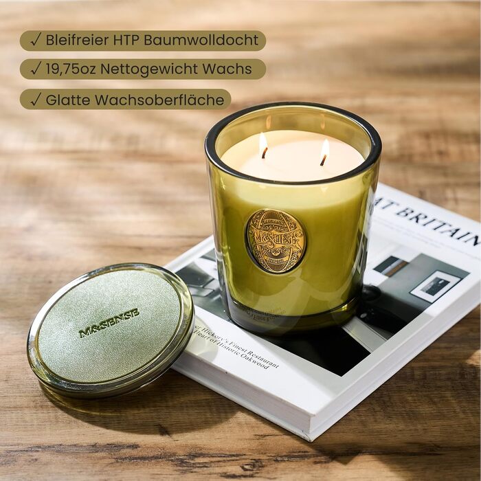 Ароматизована свічка M&SENSE Лісова кабіна, ароматизовані свічки у склянці, натуральна соєва свічка, час горіння 55 годин, подарункові свічки для жінок та чоловіків, подарункова свічка (Лісова кабіна, 560 г)