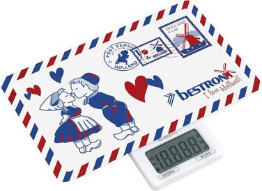 Цифровые кухонные весы Bestron с ЖК-дисплеем, Ретро-дизайн, Сладкие сны, Грузоподемность 5 кг, Точность до 1 г, Стекло, Розовый (Белый/Синий (Я люблю Голландию))