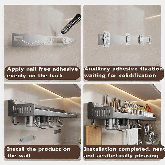 Настінний органайзер для кухонного приладдя 40 см сірий GAROEN