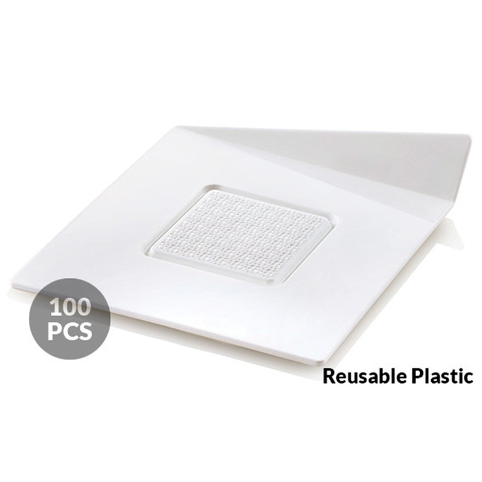 SET 100 WHITE TRAYS - SQUARE 83X83 MM Подложка