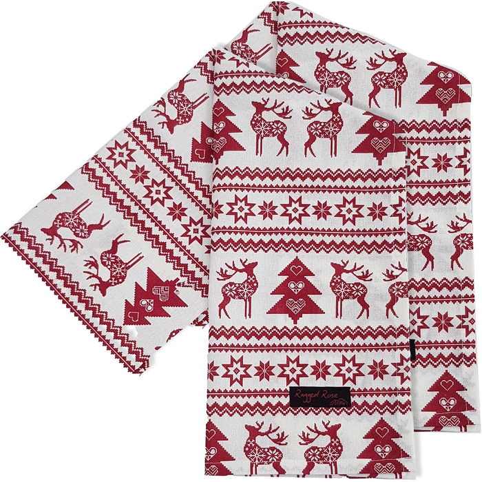 Набір з 2 різдвяних кухонних рушників Christmas Nordic 50 x 70 см червоний Ragged Rose
