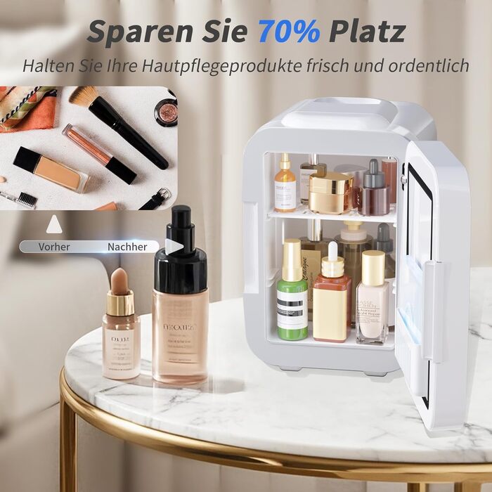 Міні-холодильник зі світлодіодним дзеркалом 4 л білий YASHE