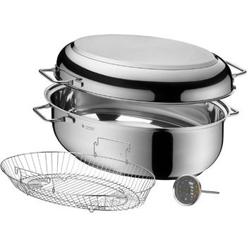 Жаровня 8,5 л з кришкою, дротяною вставкою та термометром для м'яса WMF