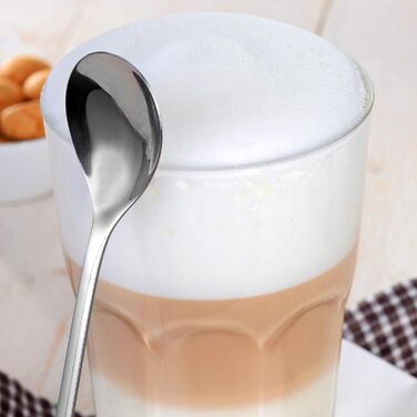 Набір ложок GRWE для лате макіато, золотий, 6 предметів, 22 см, довгі ложки, ложки для коктейлів, десертні ложки, ложки для морозива, ложки для кави з льодом, нержавіюча сталь, можна мити в посудомийній машині, срібний