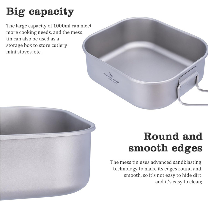 Титанова військова каструля для кемпінгу з кришкою та відкидною ручкою 1л. iBasingo