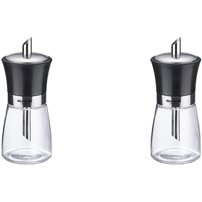 Дисплей Westmark, Вміст 6 дозаторів, Місткість 190 мл кожен, Скло/Нержавіюча сталь/Пластик, Прозорий/Чорний/Сріблястий, 63592611 (дозатор цукру, ука (упаковка з 2 шт. ), Blacky)