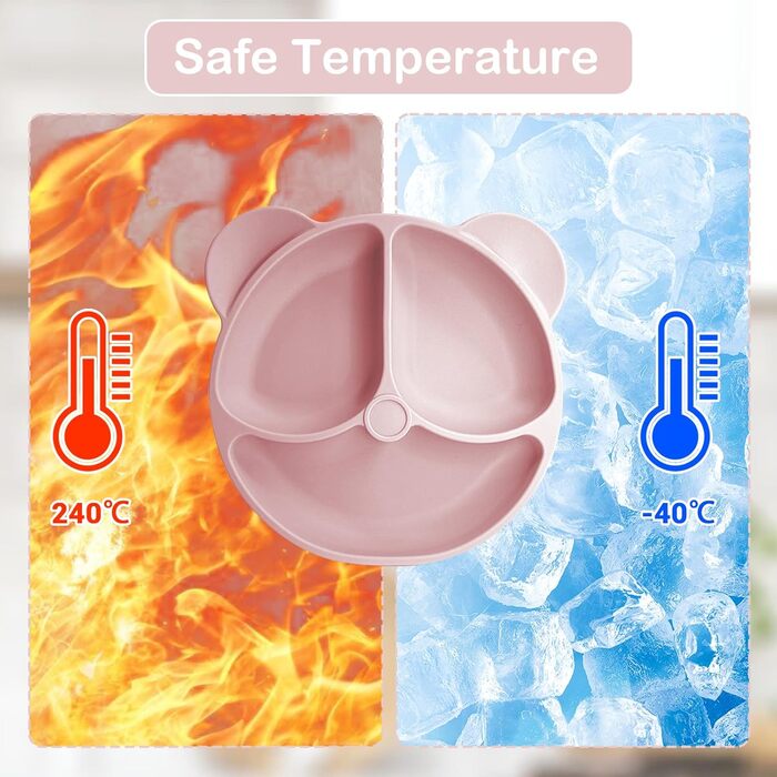 Силіконовий набір дитячого столового посуду Bizcasa з 9 предметів, нековзкий набір дитячого столового посуду, дитячий столовий посуд із присоскою, нековзна дитяча миска, дитяча тарілка, дитячий набір столових приладів для малюків, без бісфенолу А (світло-