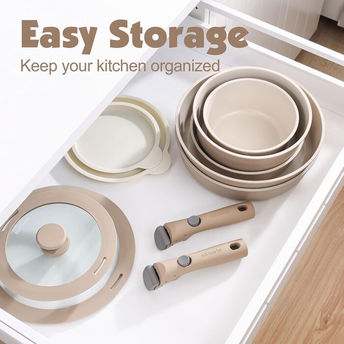 Набір кухонного посуду, 17 предметів, бежевий Sensarte
