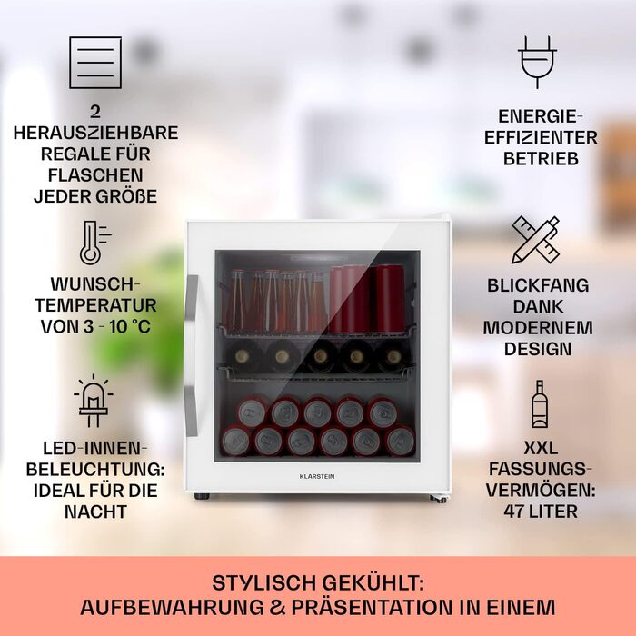 Міні-холодильник зі скляними дверцятами 47 л білий Klarstein
