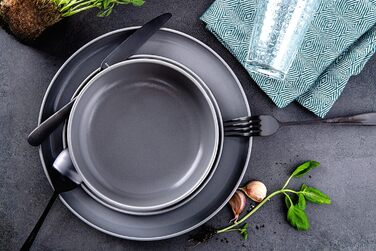 Консимо. Набор из 6 суповых тарелок - Тарелки для макарон - Глубокие тарелки - на 6 персон - Керамическая миска - Салатница VICTO для микроволновой печи - 18,5 см - (Серый)