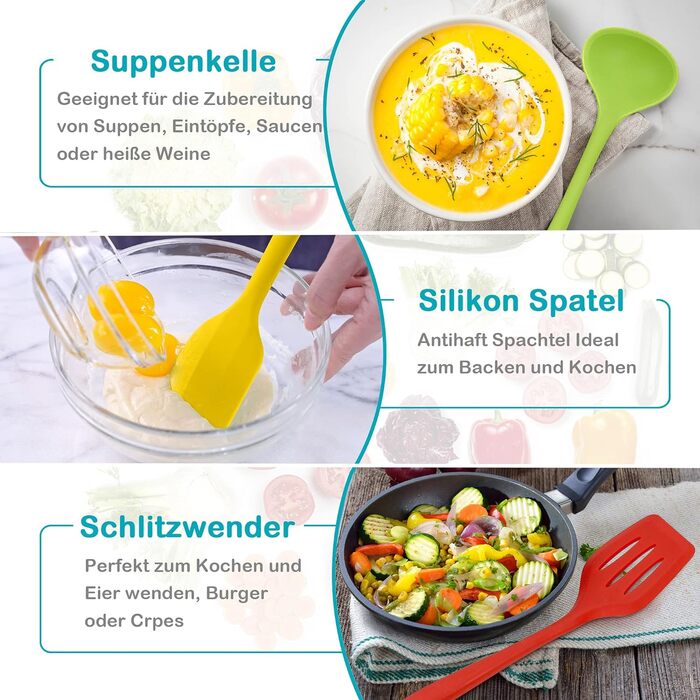 Набір кухонних гаджетів Herogo, набір силіконових столових приборів для приготування їжі з 8 предметів, антипригарний термостійкий набір кухонного посуду з силіконовою лопаткою/ложкою/перевертачем/ополоником - (барвистий)