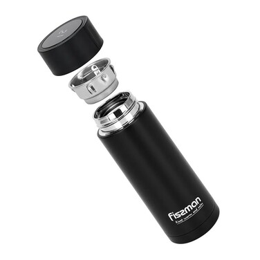 Термос Fissman 390 мл колір чорний нержавіюча сталь (9866)