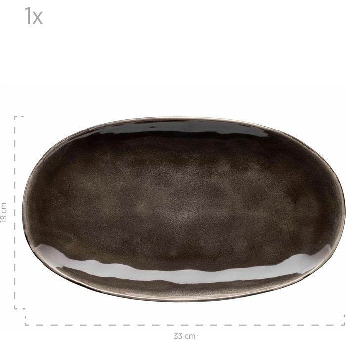 Сучасний набір тарілок для 4 осіб у захоплюючому вінтажному образі, набір тарілок із 3 предметів зі спеціальною комбінацією глазурі чорного та коричневого кольорів, керамограніт, 934070 Series Niara Organic