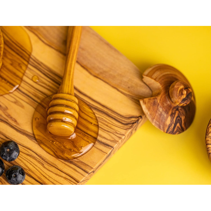 Високоякісні ложки для меду SOLTAKO в наборі з 2 шт. виготовлені з ексклюзивного оливкового дерева - Підйомник меду для унікальної медової насолоди - Дозатор медової ложки для сиропу ручної роботи - довжиною 15 см