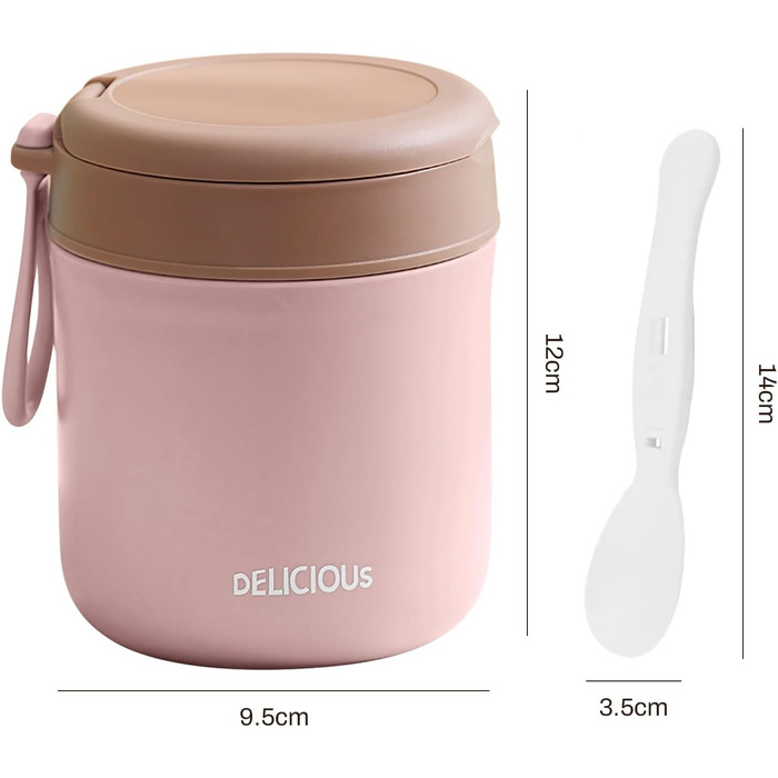 Герметичний ізольований харчовий контейнер, термоконтейнер, нержавіюча сталь, вакуумний харчовий контейнер з ложкою, для школи, роботи, пікніка (одношаровий) (рожевий)