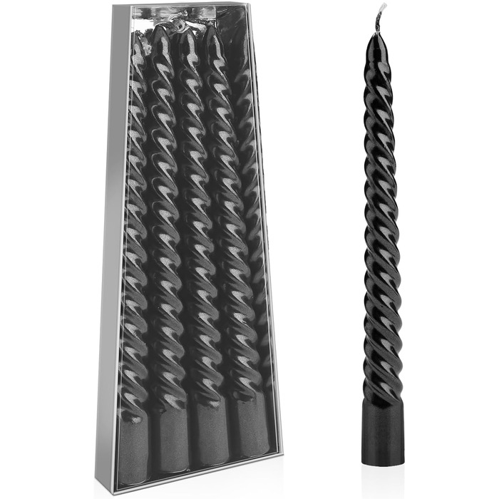 Набор из 4 конических спиральных свечей 2 x 20 см, черный Bolosa