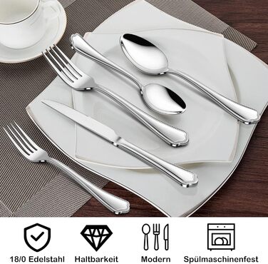 Набір столових приборів Herogo 12 осіб, набір столових приборів з нержавіючої сталі з 60 предметів з ножем, виделкою, ложкою, елегантною ручкою молотка Срібні столові прибори для дому/вечірки/ресторану, можна мити в посудомийній машині, нержавіюча сталь, 