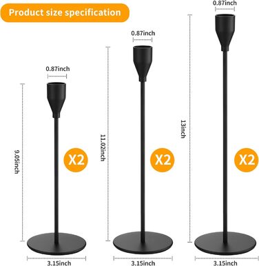 Елементний металевий свічник, 33/28/23 см, тривимірний свічник-конус, елегантний свічник-конус у ретро-стилі для весіль, вечерь при свічках, вечірок, днів народження, домашнього декору (чорний), 6-