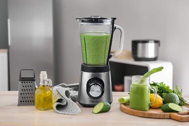 Блендер Bestron, з двома режимами швидкості та імпульсною функцією, контейнер можна мити в посудомийній машині, 500 Вт, 1,5 літра, колір (сріблястий)