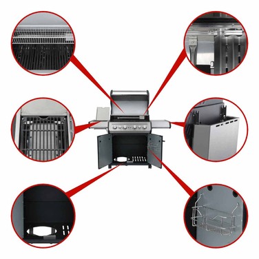 Газовый гриль SANTOS S-418 Black, с боковой и задней горелкой, черный 900297 Код: 010957