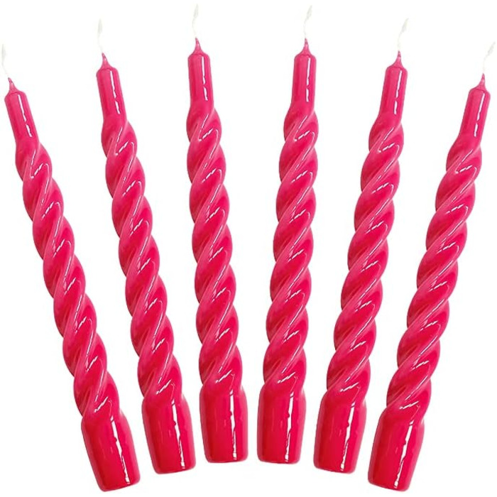 Свічки з крученим конусом, зроблені в Італії, доступні 25 кольорів, лаковані настільні свічки, спіральні свічки з тривалим часом горіння 5 годин, декоративні свічки, 6 шт. , 2,2 x 21 см (малина)